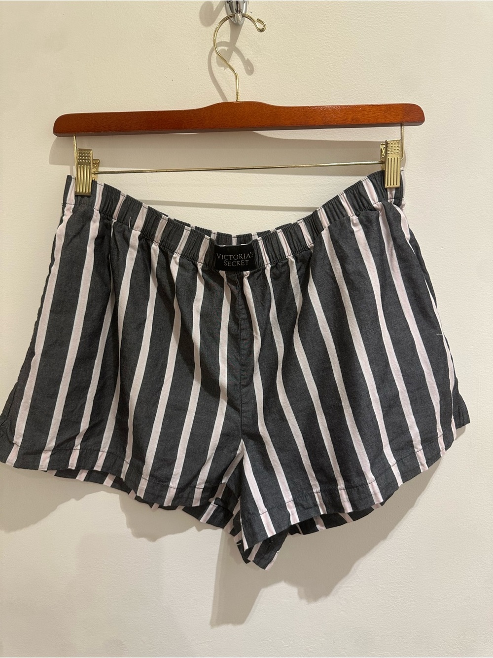 Victoria's Secret Grey and Pink Vertical Stripe Athletic Lounge Shorts
